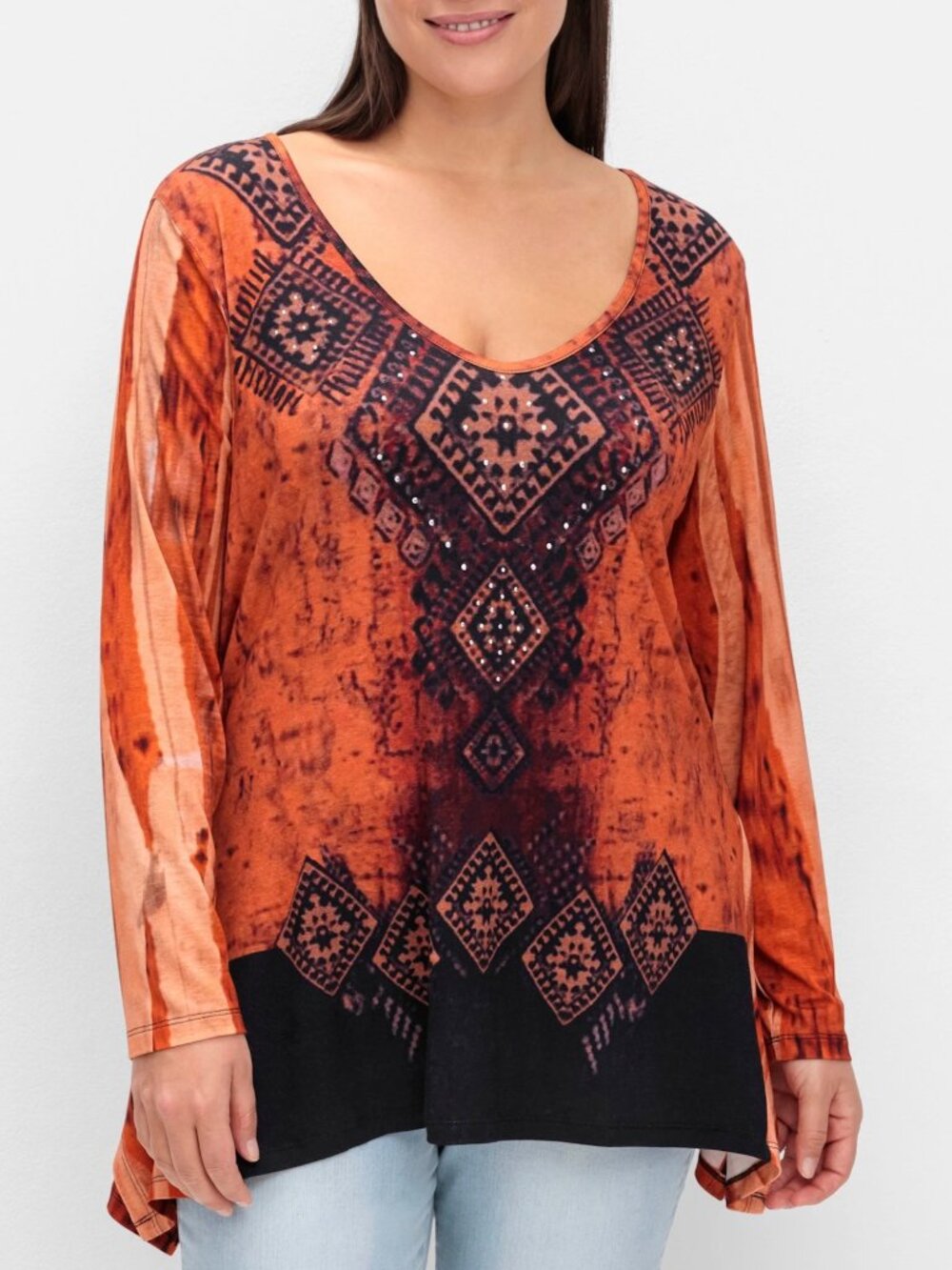 Venus Aztec Print Tunic Top Size 14 Studded Boho Lagenlook Artsy Southwestern